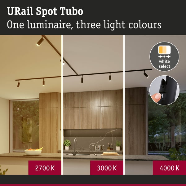 Paulmann URail Spotlight för strömskenor Tubo Enstaka spot 200lm 4W White Select 230V Svart matt