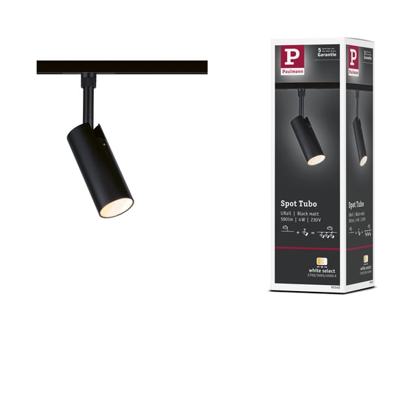 Paulmann URail Spotlight för strömskenor Tubo Enstaka spot 200lm 4W White Select 230V Svart matt