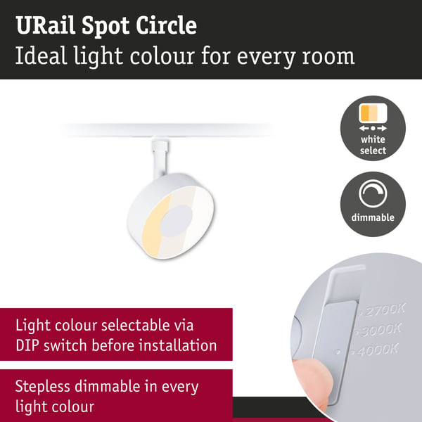 Paulmann URail Spotlight för strömskenor Circle 250lm 5W White Select dimbar 230V Signal vit