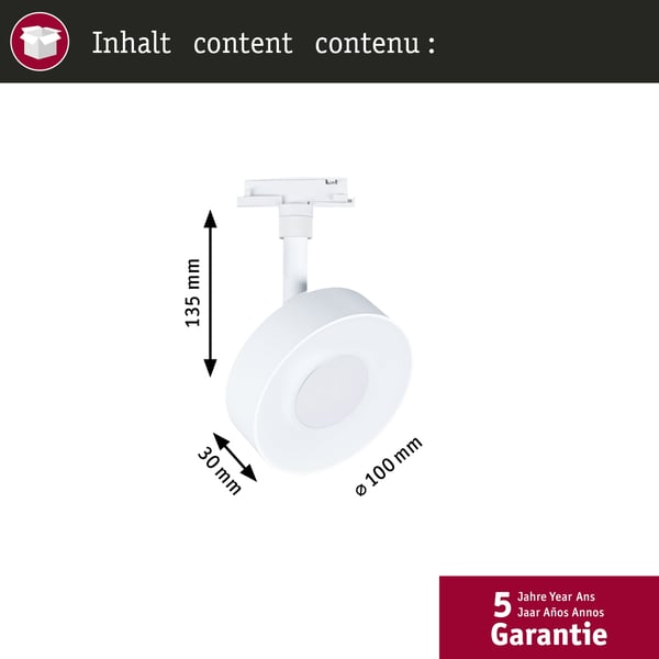 Paulmann URail Spotlight för strömskenor Circle 250lm 5W White Select dimbar 230V Signal vit