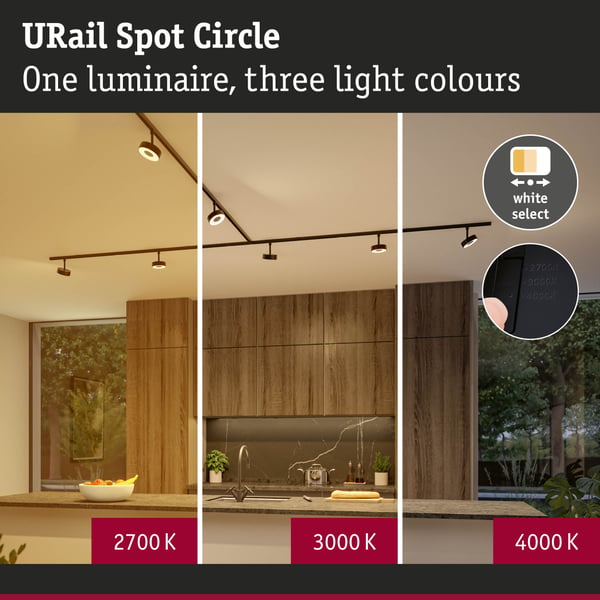 Paulmann URail Spotlight för strömskenor Circle 160lm 5W White Select dimbar 230V Svart matt