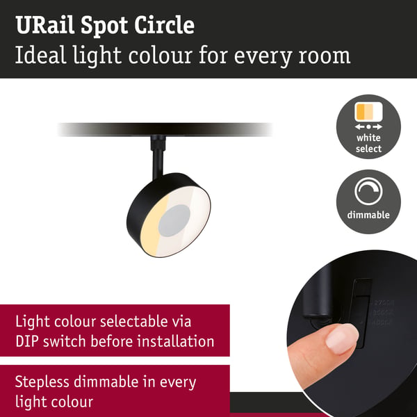 Paulmann URail Spotlight för strömskenor Circle 160lm 5W White Select dimbar 230V Svart matt
