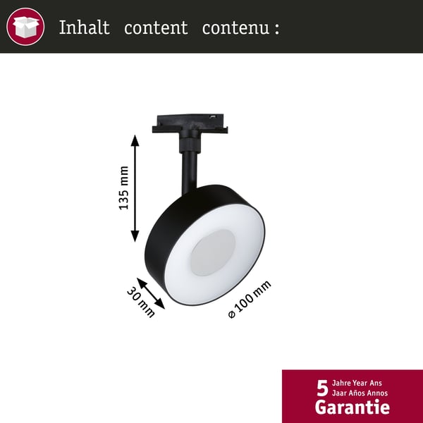 Paulmann URail Spotlight för strömskenor Circle 160lm 5W White Select dimbar 230V Svart matt