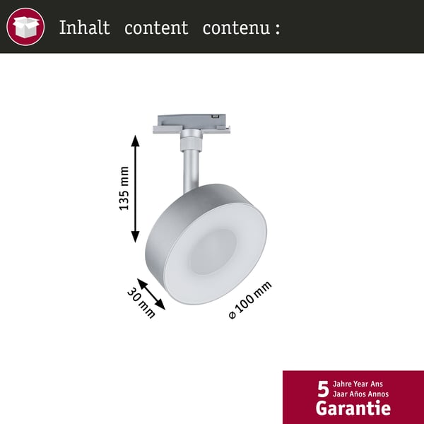 Paulmann URail Spotlight för strömskenor Circle 220lm 5W White Select dimbar 230V Krom matt