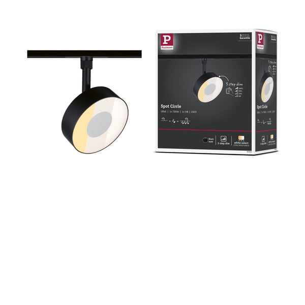 Paulmann URail Spotlight för strömskenor 3-Step-Dim Circle 180lm 5W White Select dimbar 230V Svart matt