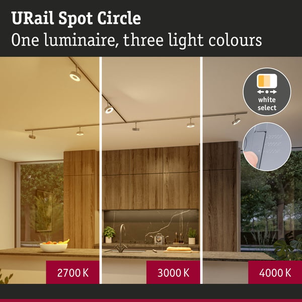 Paulmann URail Spotlight för strömskenor 3-Step-Dim Circle 250lm 5W White Select dimbar 230V Krom matt