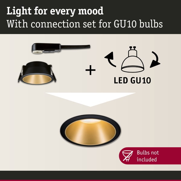 Paulmann Infälld armatur Cole rund 88 mm GU10 max. 10W 230V dimbar Svart, Guld matt