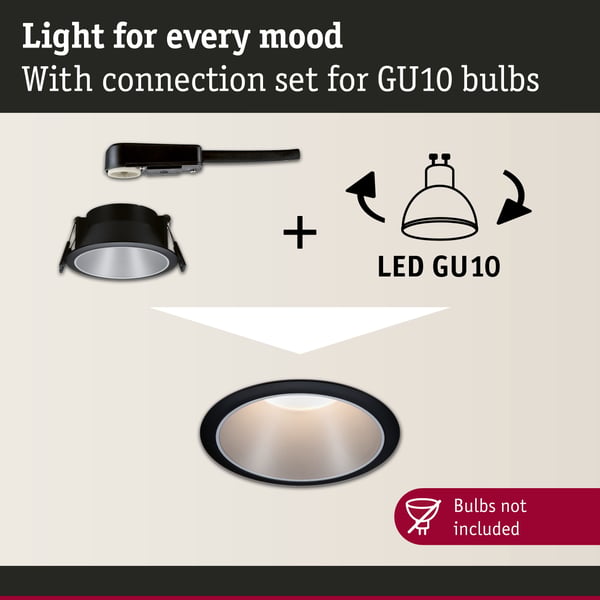 Paulmann Infälld armatur Cole rund 88 mm GU10 max. 10W 230V dimbar Svart, Silver