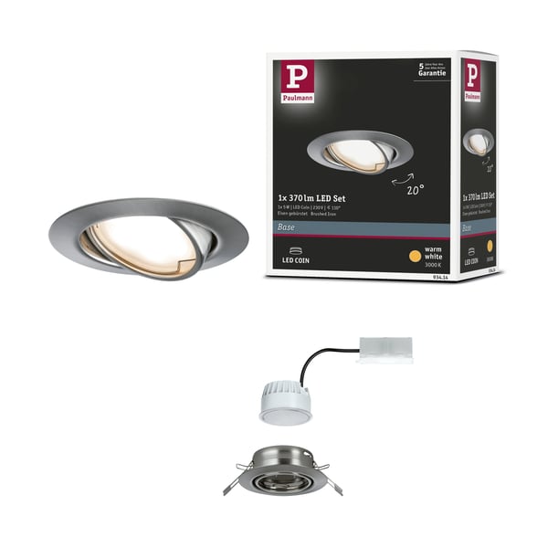 Paulmann Infälld LED lampa Base Coin rund 90 mm 20° Coin 5W 370lm 230V 3000K Järn borstat