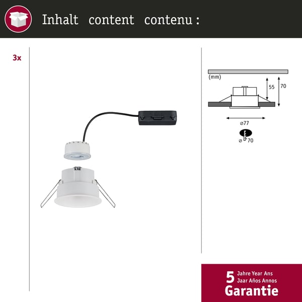Paulmann Infälld LED lampa Cymbal Coin IP44 rund 77 mm Coin 3x6W 3x440lm 230V dimbar Dim to warm Vit matt