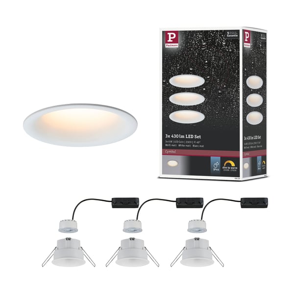 Paulmann Infälld LED lampa Cymbal Coin IP44 rund 77 mm Coin 3x6W 3x440lm 230V dimbar Dim to warm Vit matt