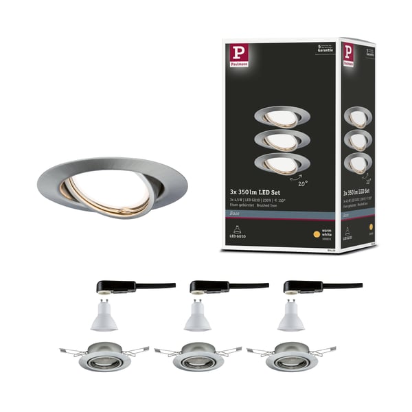 Paulmann Infälld LED lampa Base rund 90 mm 20° GU10 3x5W 3x350lm 230V 3000K Järn borstat Paulmann Infälld LED lampa Base rund 90 mm 20° GU10 3x5W 3x350lm 230V 3000K Järn borstat