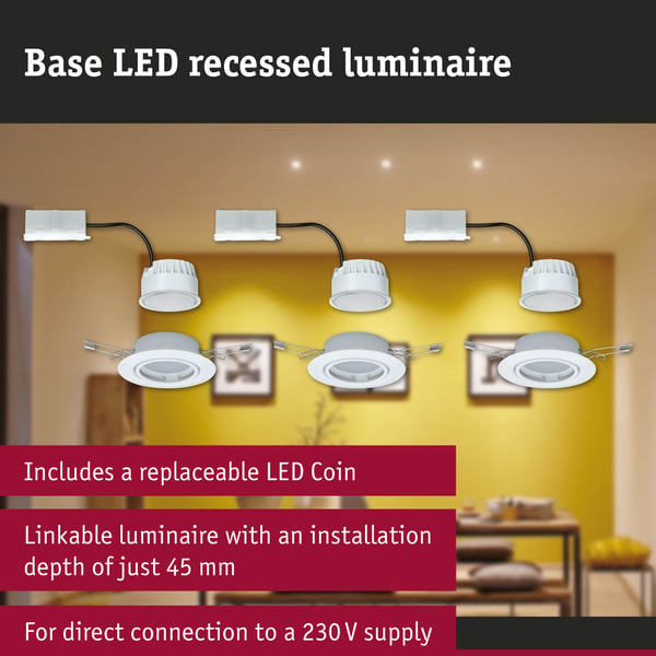 Paulmann Infälld LED lampa Base Coin rund 90 mm 20° Coin 3x5W 3x370lm 230V 3000K Vit