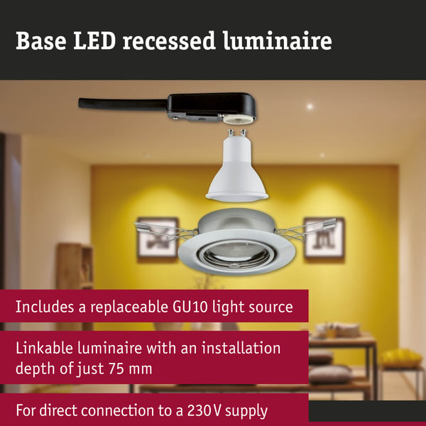 Paulmann Infälld LED lampa 3-Step-Dim Base rund 90 mm 20° GU10 3x5W 3x350lm 230V dimbar 3000K Järn borstat