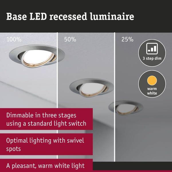 Paulmann Infälld LED lampa 3-Step-Dim Base Coin rund 90 mm 20° Coin 3x5W 3x370lm 230V dimbar 3000K Järn borstat