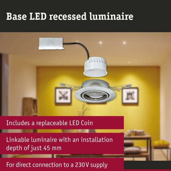 Paulmann Infälld LED lampa 3-Step-Dim Base Coin rund 90 mm 20° Coin 3x5W 3x370lm 230V dimbar 3000K Järn borstat