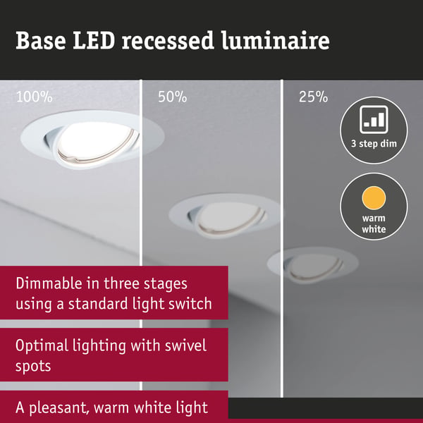 Paulmann Infälld LED lampa 3-Step-Dim Base Coin rund 90 mm 20° Coin 3x5W 3x370lm 230V dimbar 3000K Vit