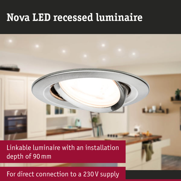 Paulmann Infälld LED lampa Nova rund 84 mm 50° GU10 6,5W 460lm 230V 2700K Järn borstat