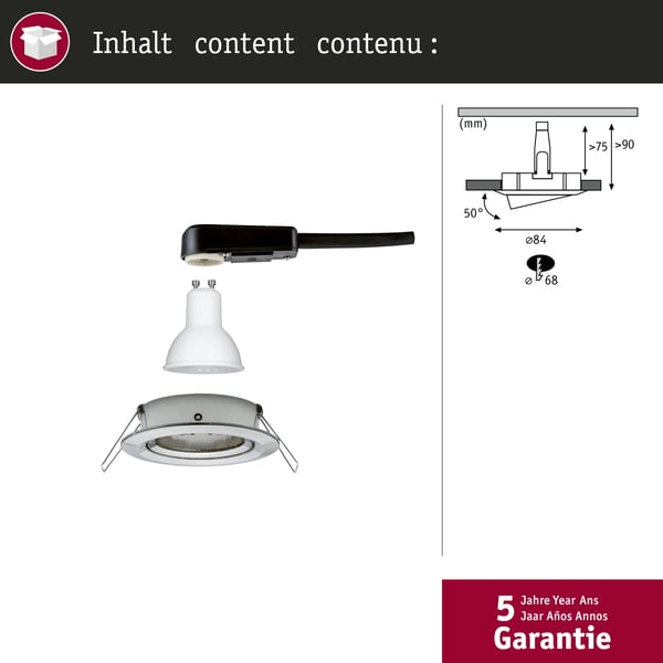 Paulmann Infälld LED lampa Nova rund 84 mm 50° GU10 6,5W 460lm 230V 2700K Järn borstat