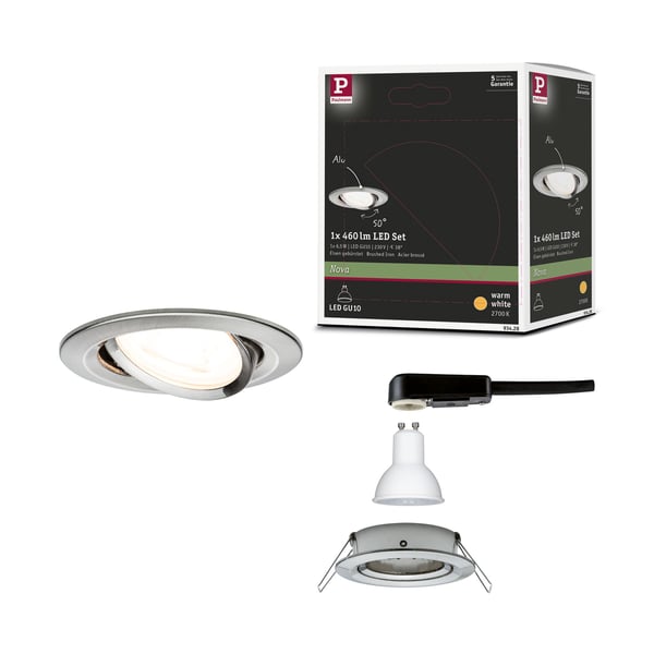 Paulmann Infälld LED lampa Nova rund 84 mm 50° GU10 6,5W 460lm 230V 2700K Järn borstat