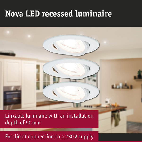 Paulmann Infälld LED lampa Nova rund 84 mm 50° GU10 3x6,5W 3x460lm 230V 2700K Vit matt