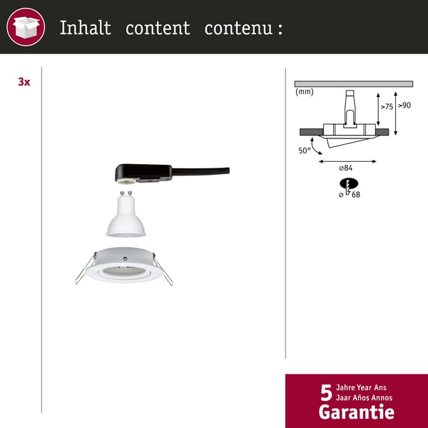 Paulmann Infälld LED lampa Nova rund 84 mm 50° GU10 3x6,5W 3x460lm 230V 2700K Vit matt