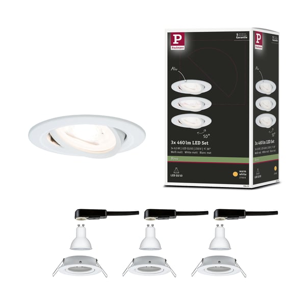 Paulmann Infälld LED lampa Nova rund 84 mm 50° GU10 3x6,5W 3x460lm 230V 2700K Vit matt
