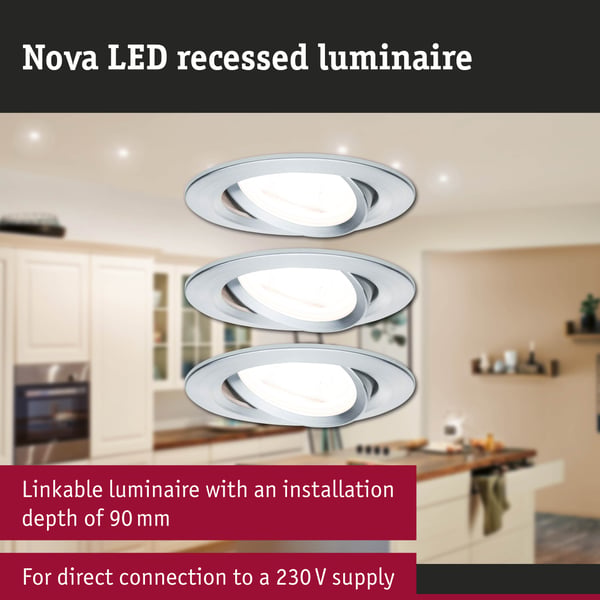 Paulmann Infälld LED lampa Nova rund 84 mm 50° GU10 3x6,5W 3x460lm 230V 2700K Aluminium vriden