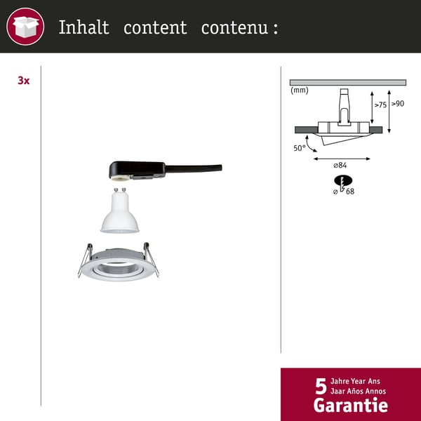 Paulmann Infälld LED lampa Nova rund 84 mm 50° GU10 3x6,5W 3x460lm 230V 2700K Aluminium vriden