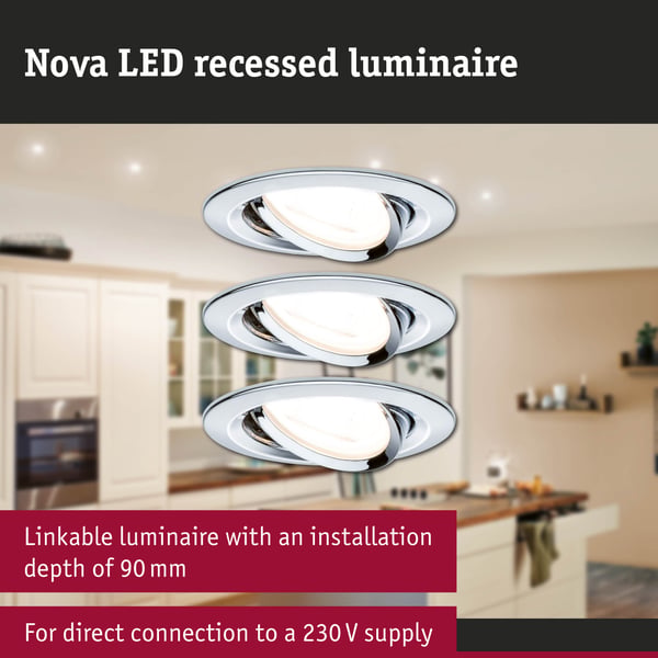 Paulmann Infälld LED lampa Nova rund 84 mm 50° GU10 3x6,5W 3x460lm 230V 2700K Krom