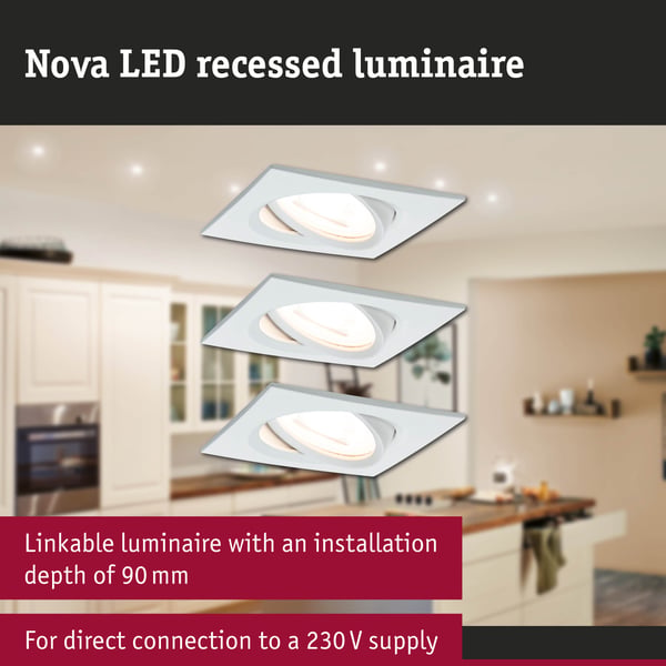 Paulmann Infälld LED lampa Nova vinkelformad 84x84 mm 50° GU10 3x6,5W 3x460lm 230V 2700K Vit matt