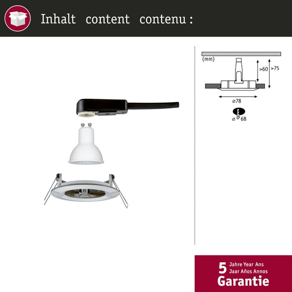 Paulmann Infälld LED lampa Nova IP44 rund 78 mm GU10 6,5W 460lm 230V 2700K Järn borstat