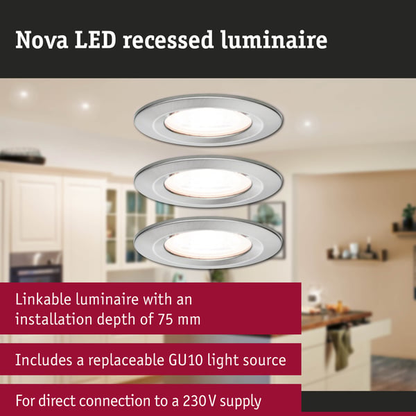 Paulmann Infälld LED lampa Nova IP44 rund 78 mm GU10 3x6,5W 3x460lm 230V 2700K Järn borstat