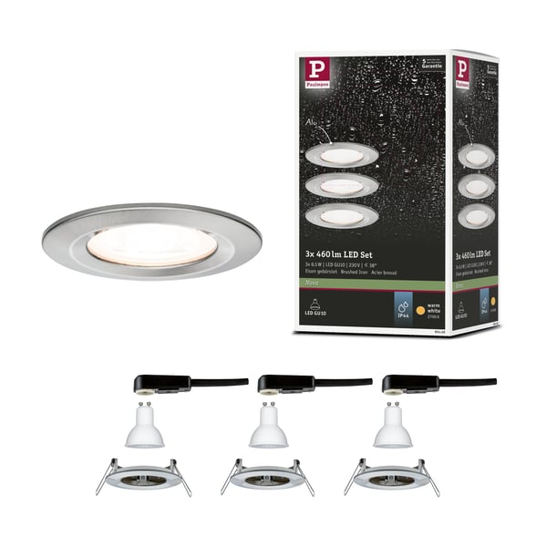 Paulmann Infälld LED lampa Nova IP44 rund 78 mm GU10 3x6,5W 3x460lm 230V 2700K Järn borstat