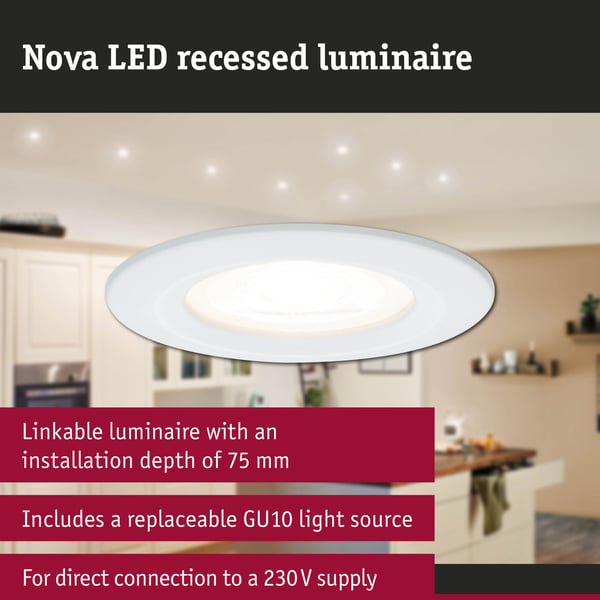 Paulmann Infälld LED lampa Nova IP44 rund 78 mm GU10 6,5W 460lm 230V 2700K Vit matt