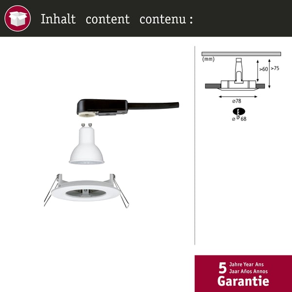 Paulmann Infälld LED lampa Nova IP44 rund 78 mm GU10 6,5W 460lm 230V 2700K Vit matt