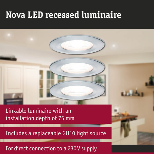 Paulmann Infälld LED lampa Nova IP44 rund 78 mm GU10 3x6,5W 3x460lm 230V 2700K Aluminium vriden