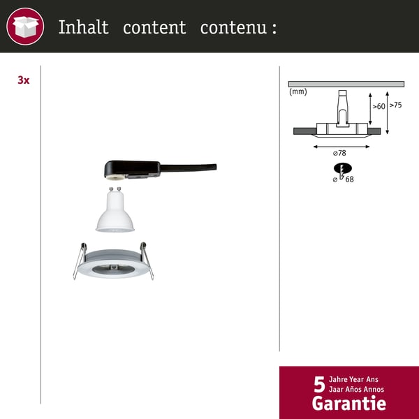 Paulmann Infälld LED lampa Nova IP44 rund 78 mm GU10 3x6,5W 3x460lm 230V 2700K Aluminium vriden