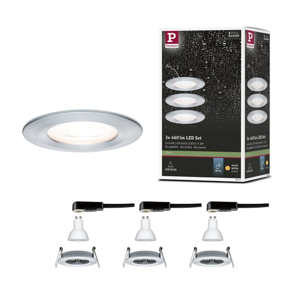 Paulmann Infälld LED lampa Nova IP44 rund 78 mm GU10 3x6,5W 3x460lm 230V 2700K Aluminium vriden