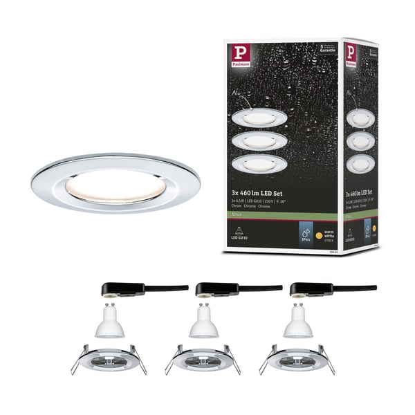 Paulmann Infälld LED lampa Nova IP44 rund 78 mm GU10 3x6,5W 3x460lm 230V 2700K Krom Paulmann Infälld LED lampa Nova IP44 rund 78 mm GU10 3x6,5W 3x460lm 230V 2700K Krom