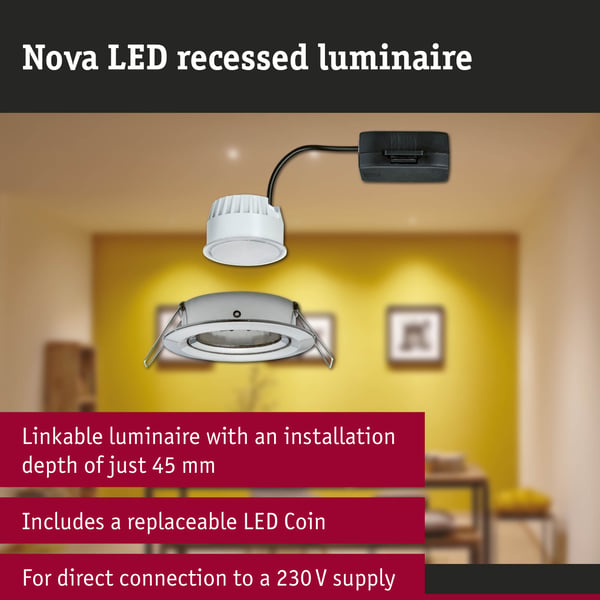 Paulmann Infälld LED lampa Nova Coin rund 84 mm 50° Coin 6W 470lm 230V 2700K Järn borstat
