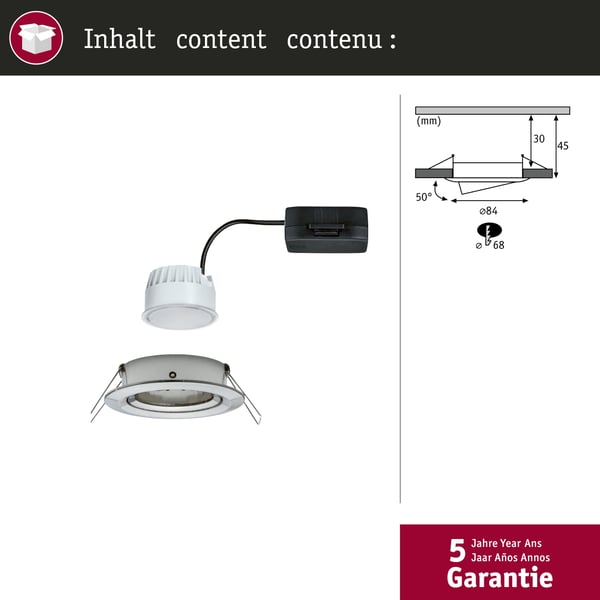 Paulmann Infälld LED lampa Nova Coin rund 84 mm 50° Coin 6W 470lm 230V 2700K Järn borstat