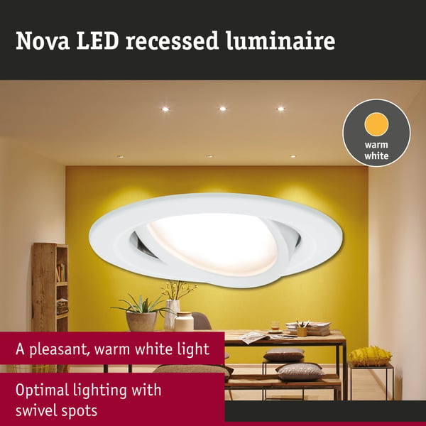 Paulmann Infälld LED lampa Nova Coin rund 84 mm 50° Coin 6W 470lm 230V 2700K Vit matt