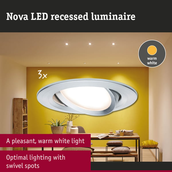 Paulmann Infälld LED lampa Nova Coin rund 84 mm 50° Coin 3x6W 3x470lm 230V 2700K Aluminium vriden