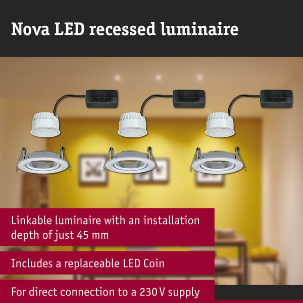 Paulmann Infälld LED lampa Nova Coin rund 84 mm 50° Coin 3x6W 3x470lm 230V 2700K Aluminium vriden