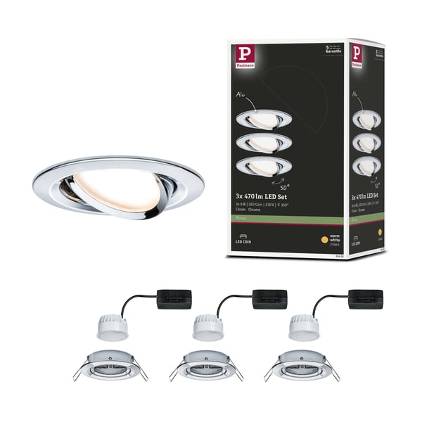 Paulmann Infälld LED lampa Nova Coin rund 84 mm 50° Coin 3x6W 3x470lm 230V 2700K Krom
