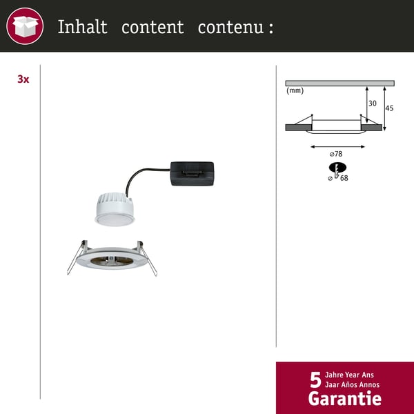 Paulmann Infälld LED lampa Nova Coin IP44 rund 78 mm Coin 3x6W 3x470lm 230V 2700K Järn borstat