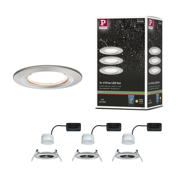 Paulmann Infälld LED lampa Nova Coin IP44 rund 78 mm Coin 3x6W 3x470lm 230V 2700K Järn borstat
