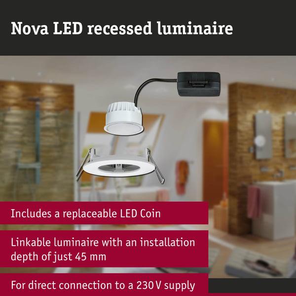 Paulmann Infälld LED lampa Nova Coin IP44 rund 78 mm Coin 6W 470lm 230V 2700K Vit matt
