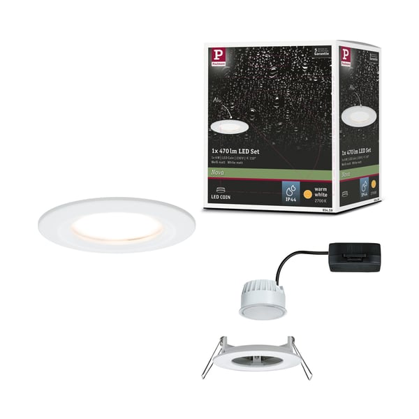 Paulmann Infälld LED lampa Nova Coin IP44 rund 78 mm Coin 6W 470lm 230V 2700K Vit matt
